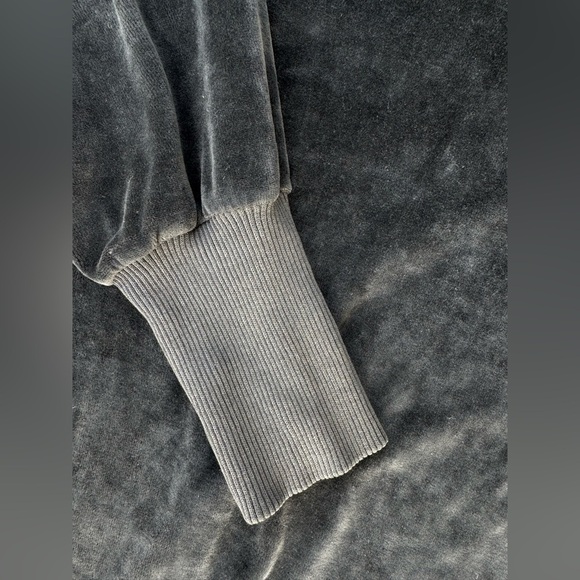 Vintage Black Velour Mini Sweatshirt Dress Banded Bottom Gold Stud Accents - Picture 4 of 8